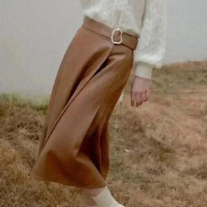 Petite Studio Vegan Leather Pleated Midi Skirt Size XS